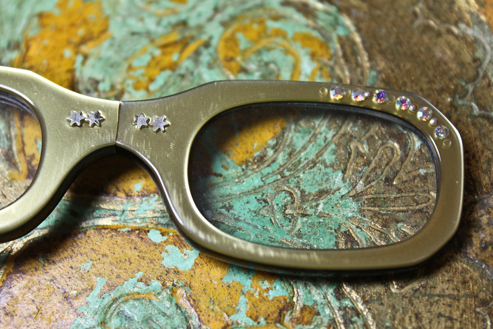 Vintage Gold and Rainbow Rhinestone Opera Magnifying Glasses Etsy