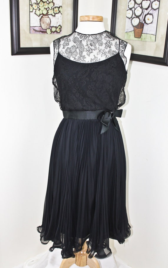 Vintage Black Lace and Pleated Chiffon Neusteters… - image 2