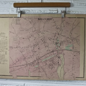 Antike Karte von Milford, c1870, 19th Century Karte von Milford, 1870er Jahre Karte von Connecticut Town, Straße Karte von Milford CT