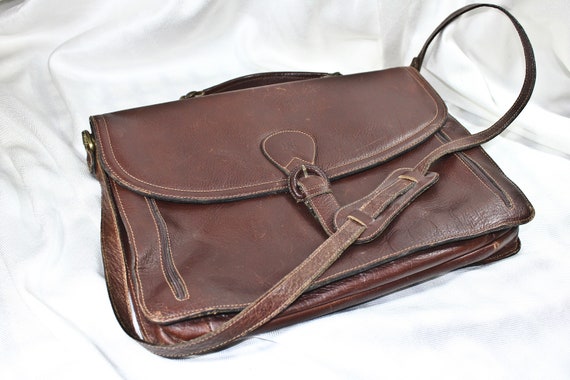 Vintage 1990s Brown Leather Messaeger Bag Made in… - image 4
