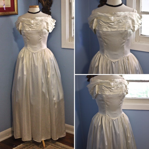 Forties Era Cream Silk Off The Shoulder Debutante