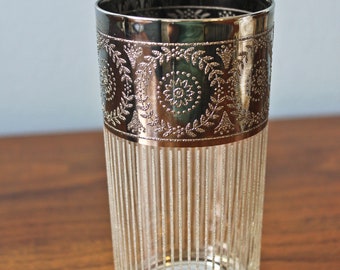 Single Silver Decorated Culver Highball Glass, Circa 1960s, Culver Glass Co Highball, Replacement Culver Highball, Sixties Culver Glass