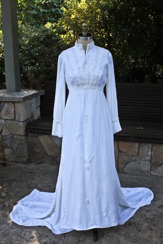 White Velvet Homesewn Cathedral Train Wedding Gown