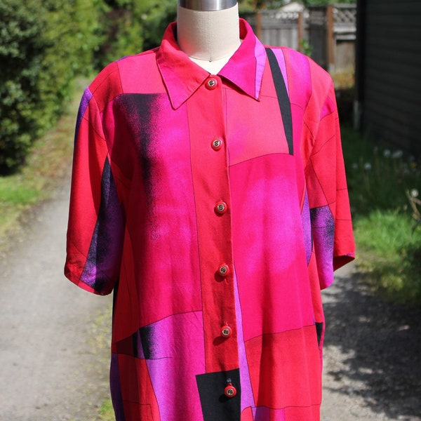 Color Block Ladies Button Down, 1990s, Kathie Lee Collection Pink and Purple Blouse