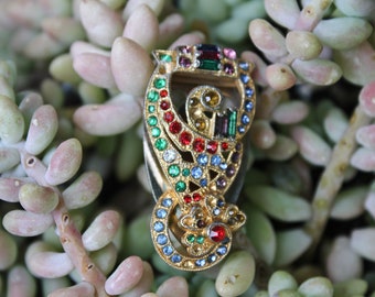 Antique Art Nouveau Dress Clip: Gold Tone Multi-Stone Jewelry, 1910s