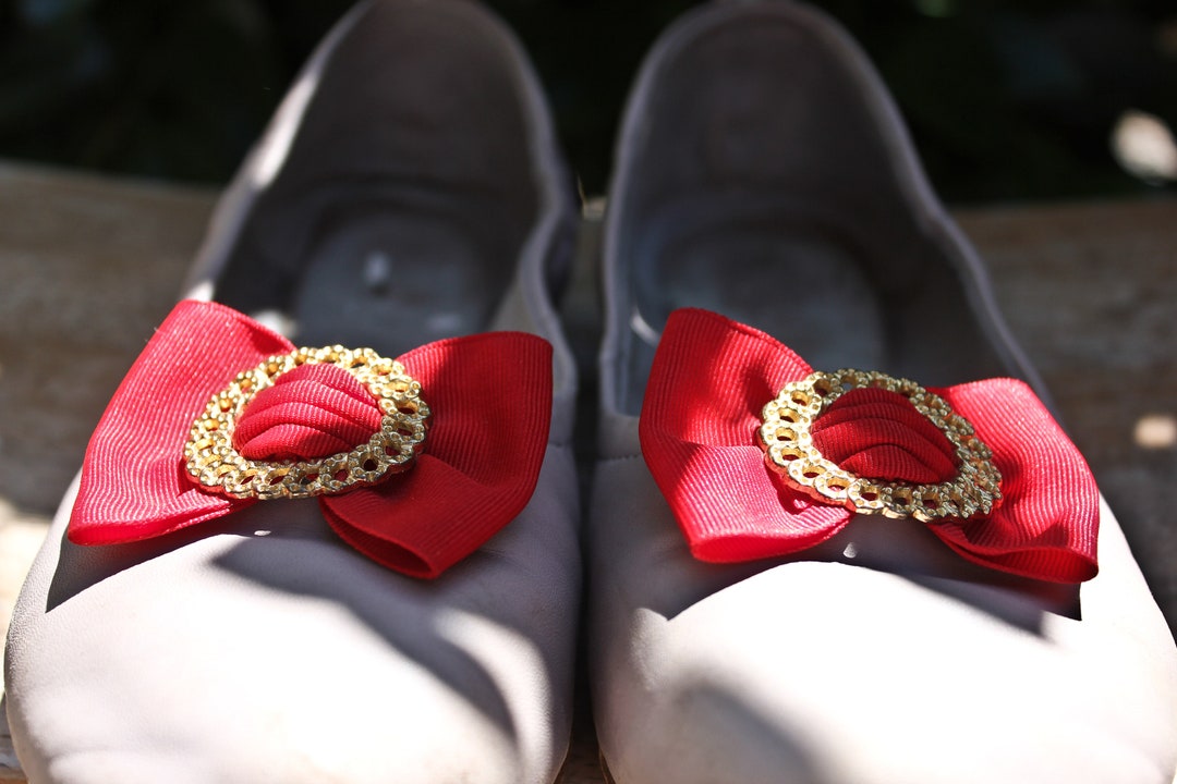 Vintage Bright Red and Gold Bow Shaped Shoe Clips C1980s Red Etsy
