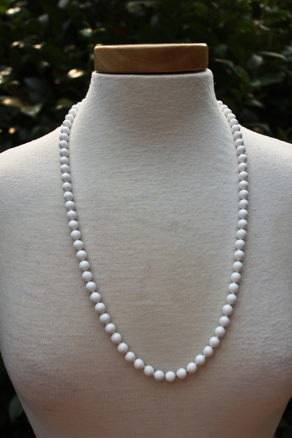 White Glass Bead Necklace, Circa 1950s-60s, Mid Ce