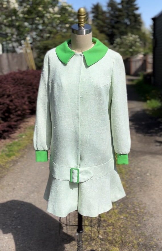 Lime Green Cotton and Light Green Linen Dress Coat