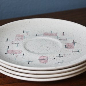 Vernonware Kilns Tickled Pink Saucer Set of Four or Singles, Circa 1950s, Fifties Tickled Pink Saucers, Vernonware Tickled Pink