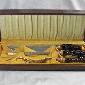 Flint USA Carving Set with Faux Stag Horns, Circa 1940s, Vintage Forties Era Carving Set with Bakelite Handles, Vntg Carving Set