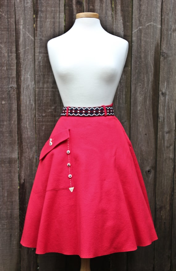 Bright Candy Apple Red Vintage Felt Circle Skirt,