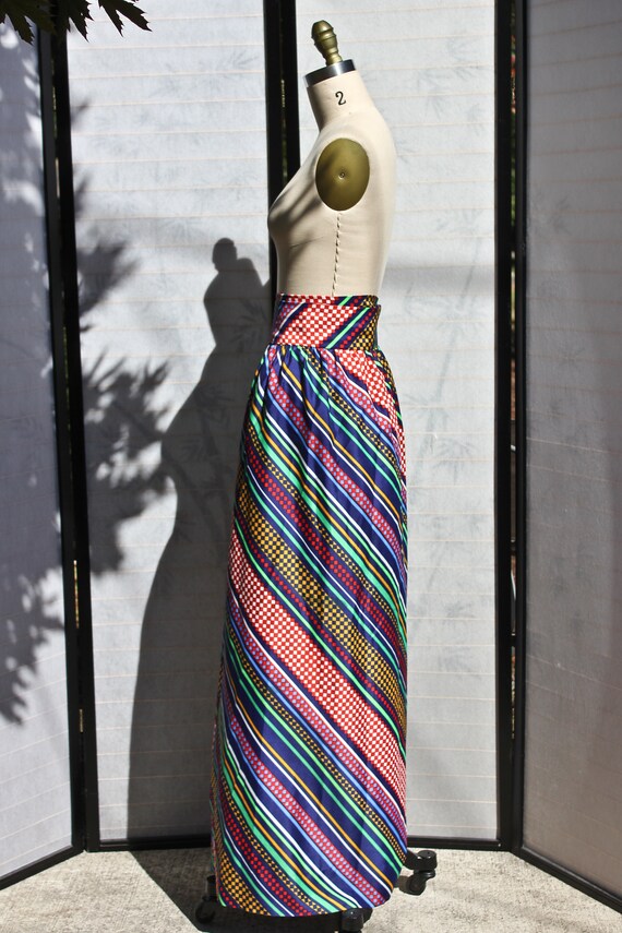 1970s Polyester Wrap Maxi Skirt: Multi-Pattern Co… - image 3