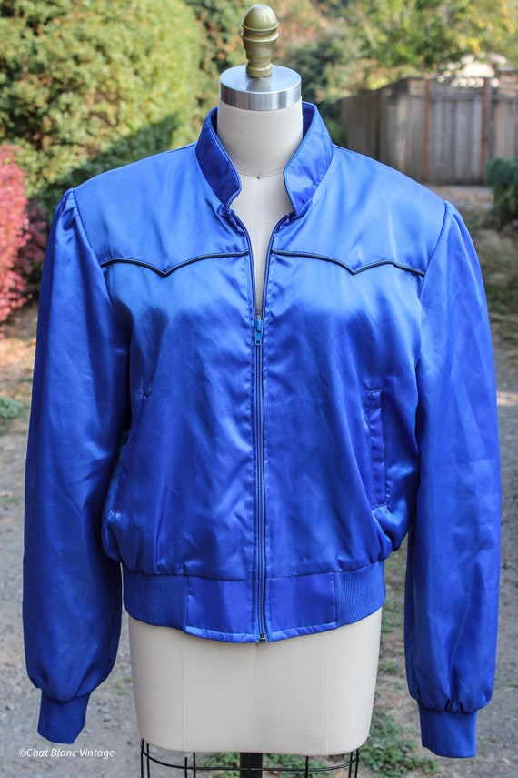 Tex Tan Royal Blue Bomber Jacket in Shiny Nylon, C