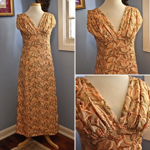 Metallic Gold and Orange Silk Eyelet Style Sleevle