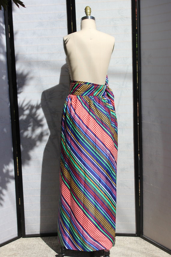 1970s Polyester Wrap Maxi Skirt: Multi-Pattern Co… - image 4