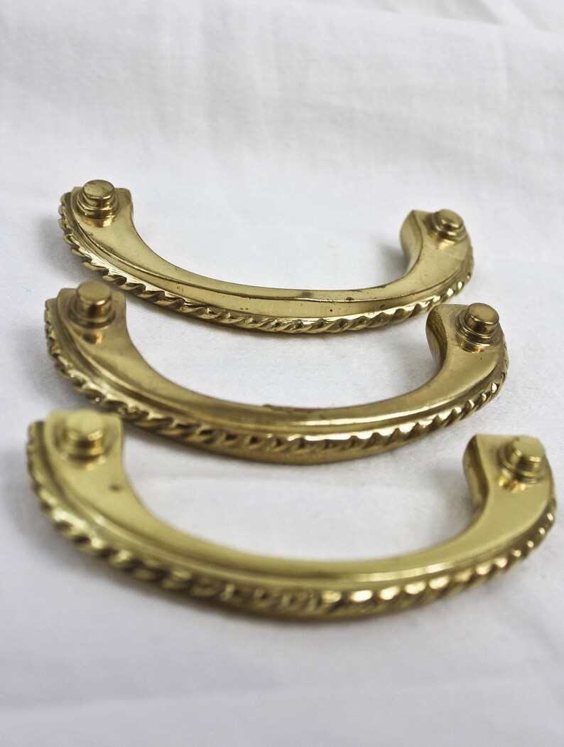 Mid Century Brass Drawer Pulls and Matching Backplates Etsy