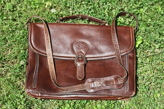 Vintage 1990s Brown Leather Messaeger Bag Made in… - image 1