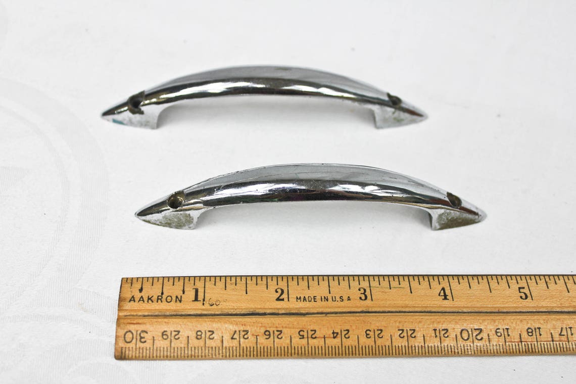 Mid Century Modern Chrome Drawer Pulls C1950s Atomic Era Etsy