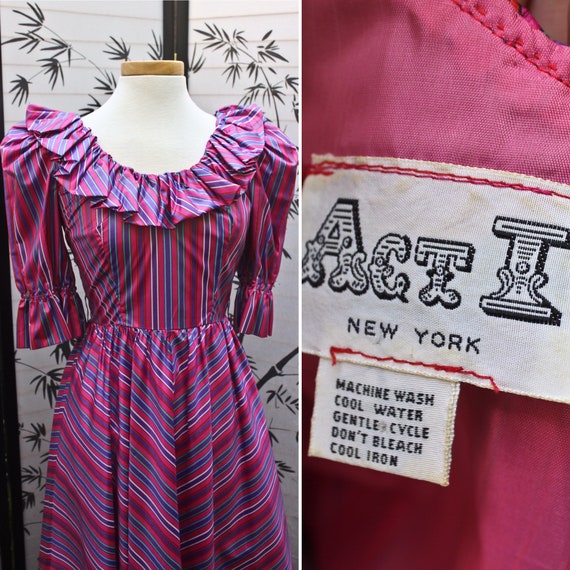 Candy Striped Seventies Era ACT I Dress, Circa 197