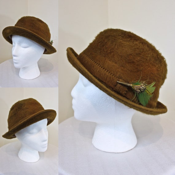Vintage Stevens Fedora in Beige Genuine Velora, c1