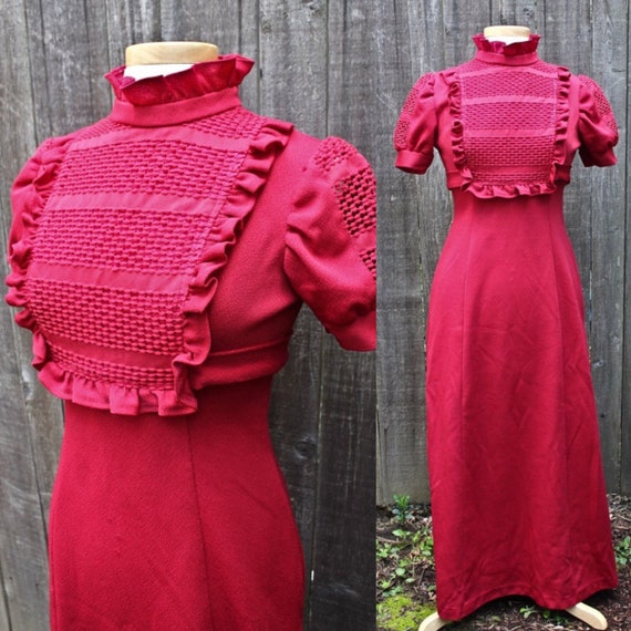Vintage Red Forties Style Dress, c1960s, Red Ankle