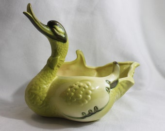 Hull Pottery USA Green Porcelain Duck, Circa 1960s, Vintage Large Green Hull Pottery Duck Candy Dish or Planter, Green Duck Planter