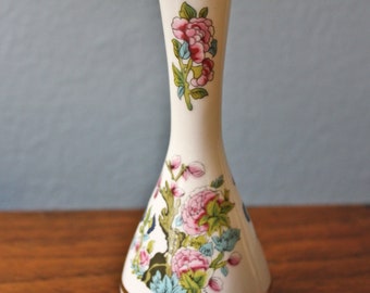 Small Sheer Elegance Fine English Bone China Bud Vase, Vintage Sheer Elegance Bud Vase with Pink and Blue Flowers, Small Bud Vase