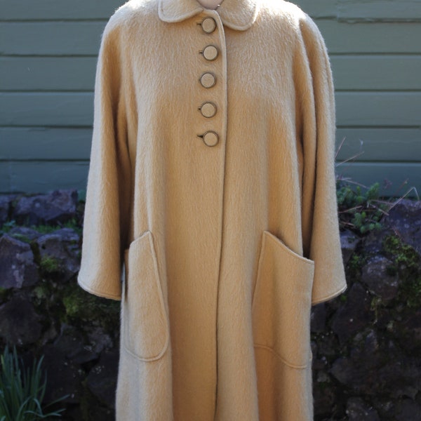 Yellow Wool Peter Pan Collar Stroock Coat, Circa 1950s, Fifties Era Yellow Wool Stroock Overcoat, Yellow Wool Ladies Overcoat