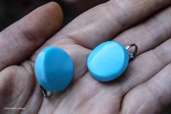 Blue Plastic Disk Clip On Earrings, Circa 1960s, … - image 3