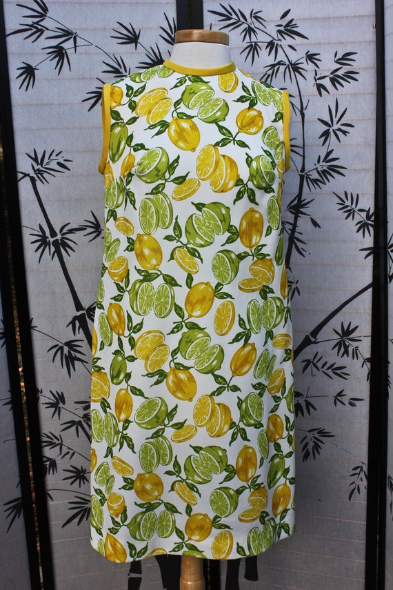 Lemon and Lime Sleevless Dress, Circa 1960s-70s, M