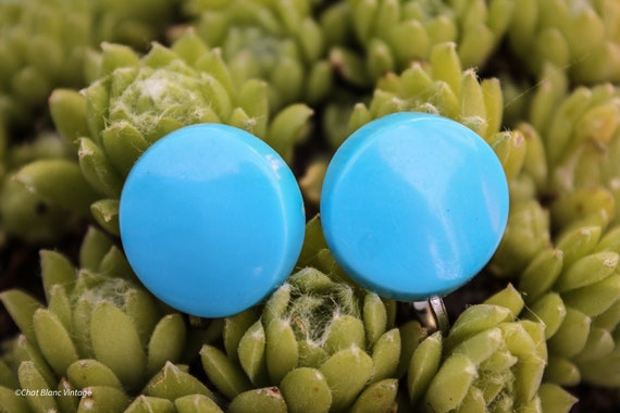 Blue Plastic Disk Clip On Earrings, Circa 1960s, … - image 1
