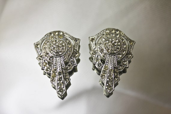 Art Deco Silver and Rhinestone Dress Clips, c1930s