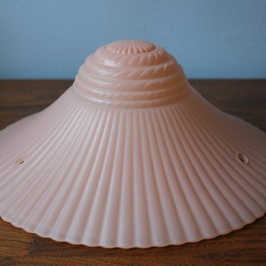 Pink Opaque Art Deco Waterfall Style Fluted Flush Mount Shade, Circa 1930s-40s, Art Deco Pink Glass Shade