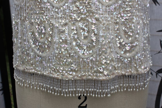 Cream Colored Iridescent Sequin and Beaded Wool T… - image 6
