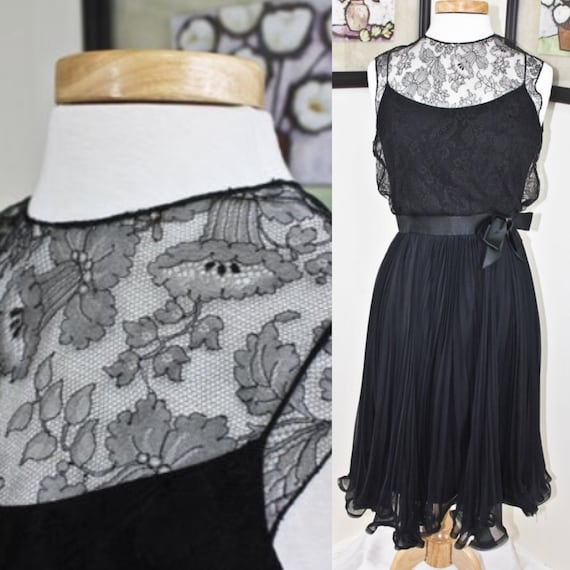 Vintage Black Lace and Pleated Chiffon Neusteters… - image 1