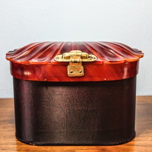 Vintage Brown Satin and Tortoiseshell Lucite Box Purse, Circa 1940s-50s, Lucite and Satin Box Purse with Brass Clasp
