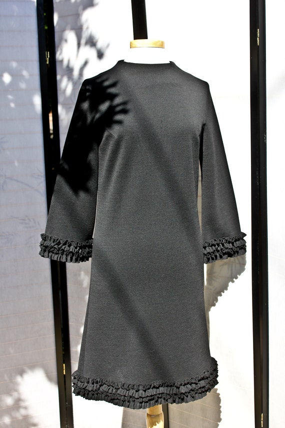 Julie Miller Black Wool Dress With Ruffles, Circa 