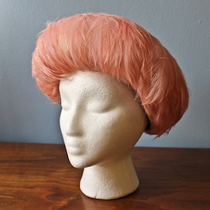 Modern Miss Pink Feather Halo Hat, Circa 1950s-60s, Mid Century Pink Feathered Hat, Halo Hat from the 1950s-60s