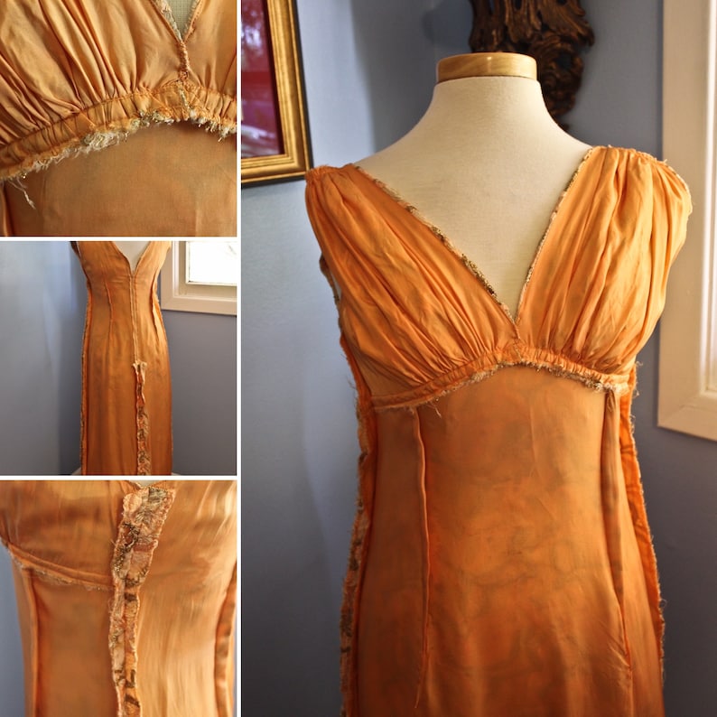 Metallic Gold and Orange Silk Eyelet Style Sleevless Wiggle Dress, Circa 1960s-70s, Orange and Gold Wiggle Dress, 70s Era Wiggle Dress image 6