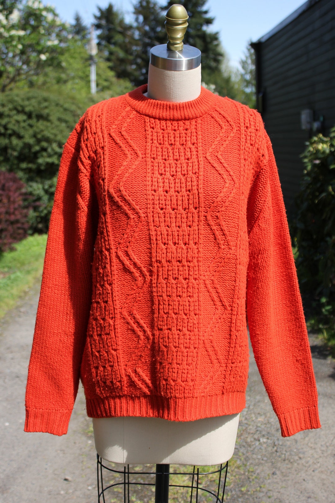 Burnt Orange Machine Cable Knit Sweater by Full Fashioned Import, Circa