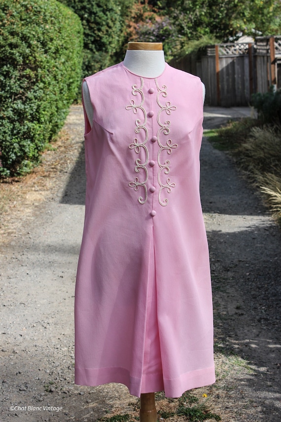 Pink Crepe Style Button Detailed Dress, Circa 1960