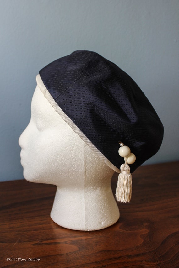 Jan Leslie Fez Style Navy Hat with a White Tassel… - image 1