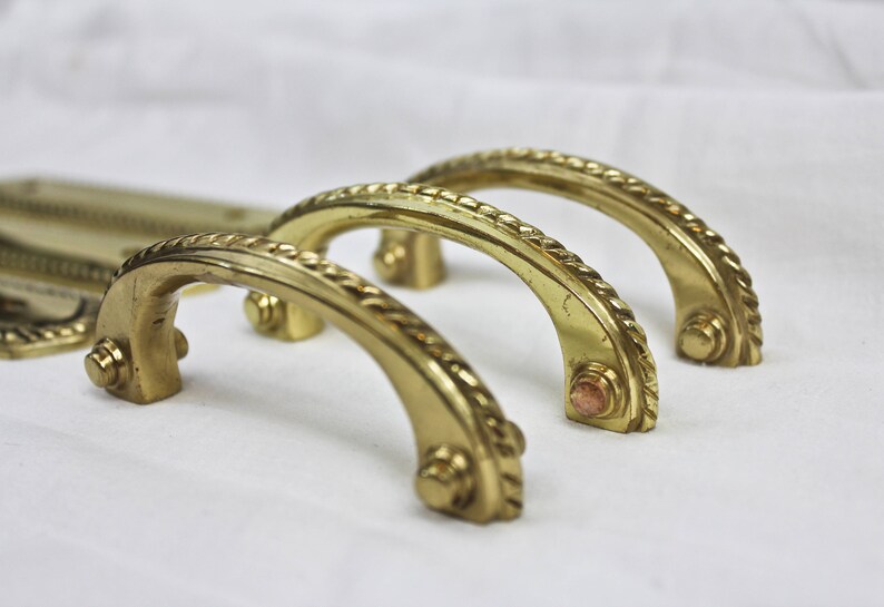 Mid Century Brass Drawer Pulls and Matching Backplates Etsy
