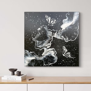 3D Original Butterfly textured painting acrylic Abstract Modern Art Home Decor Gift for home black white butterfly painting Handmade Art