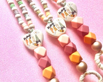 Paraprofessional Lanyard | School Staff Beaded Lanyard | SPED Lanyard | Boho Teacher Lanyard | Teacher Appreciation | Pencil Lanyard