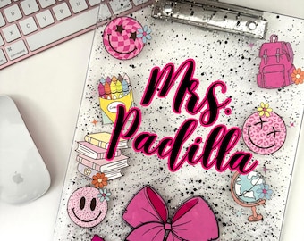 NEW Acrylic Teacher Clipboard: Epoxy Sealed Classroom Decor | Coquette Clipboard | Preppy Clipboard | Teacher Gift