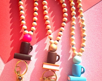 Teacher Lanyard | Wooden Beaded Lanyard | Book Lanyard | Trendy Teacher Lanyard | Teacher Gifts | Badge ID Holder | The Teacherz Studio