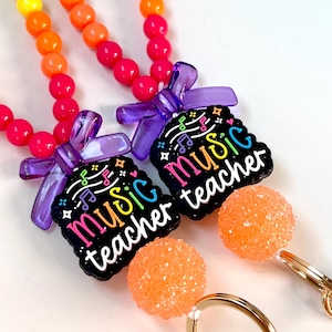 NEW Music Teacher Beaded Lanyard| Custom Badge Holder | Music Teacher Lanyard | End of Year Gifts | Badge ID Holder | Teacher Beaded Lanyard