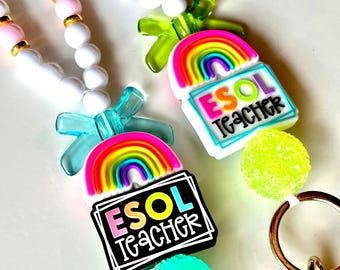 ESOL Teacher Lanyard | School Staff Beaded Lanyard | ESOL Lanyard | Spanish Teacher Lanyard | Teacher Appreciation | Pencil Lanyard