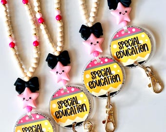 SPED Teacher Lanyard | Pastel Beaded Lanyard | Personalized Lanyard | Trendy Teacher Lanyard | Teacher Gifts | Special Education Lanyard
